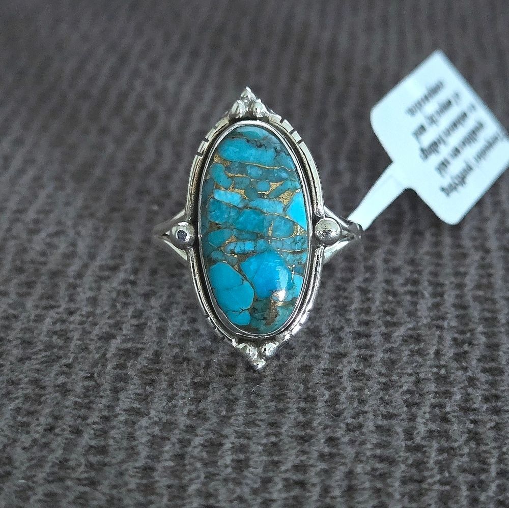 ✨️HP✨️ Shivam Oval Shaped Blue💙 Copper Turquoise Statement Ring💍 - NWT - Picture 2 of 16